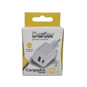 Cargador de pared Tipo C+USB (2,4A) - Imagen 2
