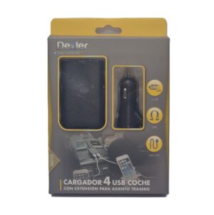 Cargador 4 USB de coche. 2 USB delanteros con extensión de otros 2 USB para la parte trasera.