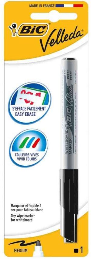Bic Velleda 1741 Marcador para Pizarra - Punta de 4.5 mm - Trazo 1.4mm - Tinta con Base de Acetona - Borrado Optimo - Larga Duracion - Color Negro