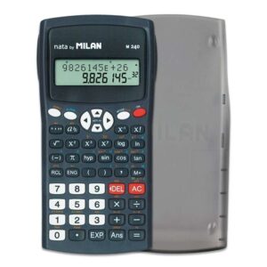 Milan M240 Calculadora Cientifica 10+2 Digitos - Pantalla de 2 Lineas - 240 Funciones Integradas Incluyendo 124 Cientificas - Carcasa Protectora - Color Negro/Blanco/Rojo