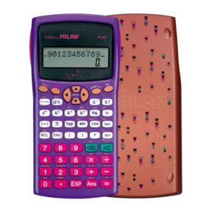 Milan M240 Calculadora Cientifica Copper 10+2 Digitos - Pantalla de 2 Lineas - 240 Funciones Integradas Incluyendo 124 Cientificas - Carcasa Protectora Estampada - Color Violeta/Blanco/Rosa