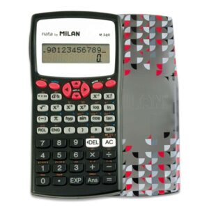 Milan M240 Calculadora Cientifica 10+2 Digitos - Pantalla de 2 Lineas - 240 Funciones Integradas Incluyendo 124 Cientificas - Carcasa Protectora Estampada - Color Negro/Blanco/Rojo/Gris