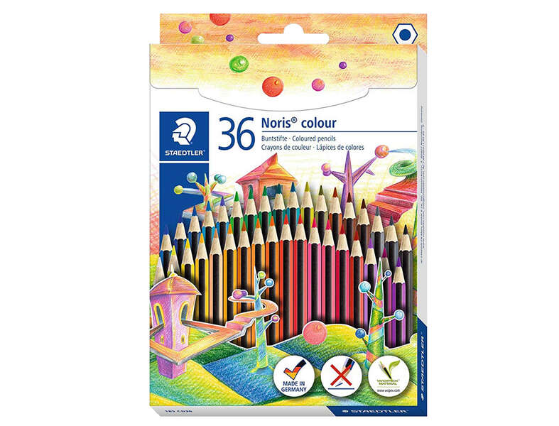 Staedtler Noris Colour 185 Pack de 36 Lapices Hexagonales de Colores - Fabricados en Wopex - Muy Resistentes - Madera de Fuentes Sostenibles - Colores Surtidos