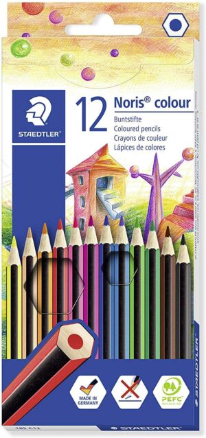 Staedtler Noris Colour 185 Pack de 12 Lapices Hexagonales de Colores - Fabricados en Wopex - Muy Resistentes - Madera de Fuentes Sostenibles - Colores Surtidos