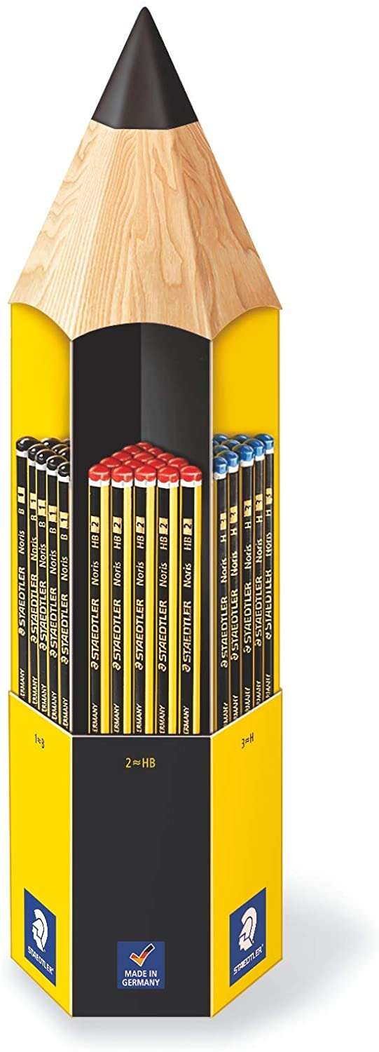 Staedtler Noris 120 Expositor de 90 Lapices de Grafito Hexagonal - Diferentes Graduaciones de Mina - Madera de Bosques Sostenibles