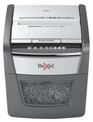 Rexel Optimum AutoFeed 45X Destructora Automatica de Corte en Particulas- 20L - Alimentacion Automatica 45 hojas - Ranura Manual 6 Hojas - Anti Atasco