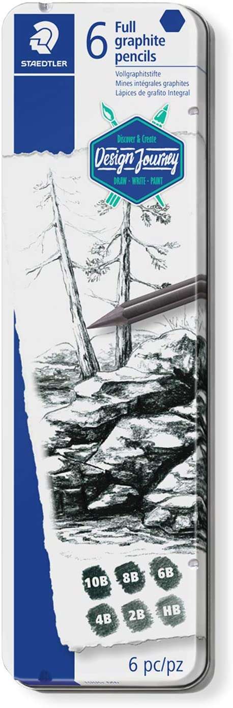 Staedtler Mars Lumograph Pure Graphite 100G Pack de 6 Lapices de Grafito - Tonos Brillantes - Graduaciones Surtidas