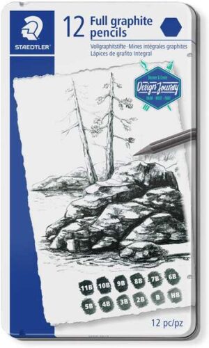 Staedtler Mars Lumograph Pure Graphite 100G Pack de 12 Lapices de Grafito - Tonos Brillantes - Graduaciones Surtidas