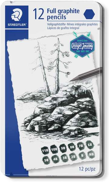 Staedtler Mars Lumograph Pure Graphite 100G Pack de 12 Lapices de Grafito - Tonos Brillantes - Graduaciones Surtidas