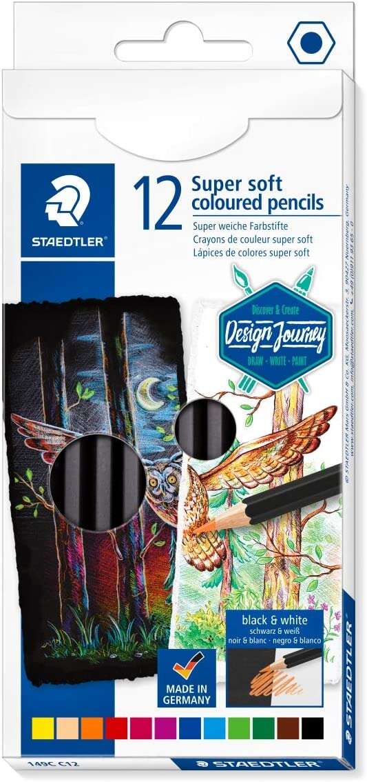Staedtler Super Soft 149C Pack de 12 Lapices de Colores - Mina Extra Suave - Colores Surtidos