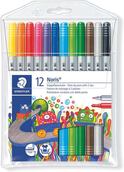 Staedtler Noris 320 Pack de 12 Rotuladores de Doble Punta - Resistente a la Presion - Colores Surtidos