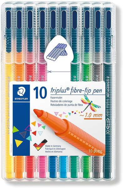 Staedtler Triplus Color 323 Pack de 10 Rotuladores de Punta Fina - Trazo de 1mm Aprox - Tinta Base de Agua - Colores Surtidos