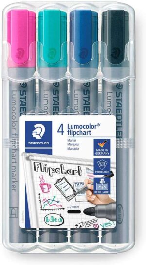 Staedtler Lumocolor Flipchart 356 Pack de 4 Marcadores Permanentes - Tinta Base de Agua - Colores Surtidos