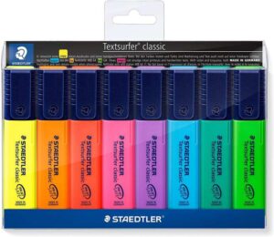 Staedtler Textsurfer Classic 364 Pack de 8 Marcadores Fluorescentes - Secado Rapido - Trazo 1 - 5mm - Colores Surtidos