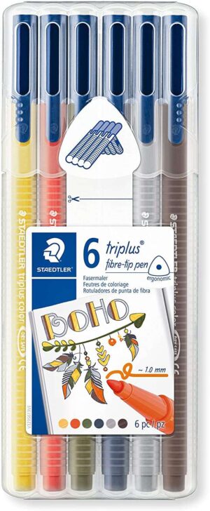 Staedtler Triplus Color 323 Pack de 6 Rotuladores de Punta Fina - Trazo 1mm Aprox - Tinta Base de Agua - Colores Surtidos