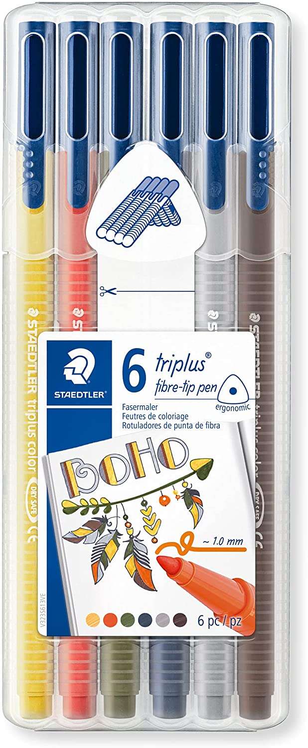 Staedtler Triplus Color 323 Pack de 6 Rotuladores de Punta Fina - Trazo 1mm Aprox - Tinta Base de Agua - Colores Surtidos