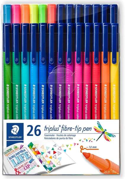 Staedtler Triplus Color 323 Pack de 26 Rotuladores de Punta Fina - Trazo 1mm Aprox - Tinta Base de Agua - Colores Surtidos