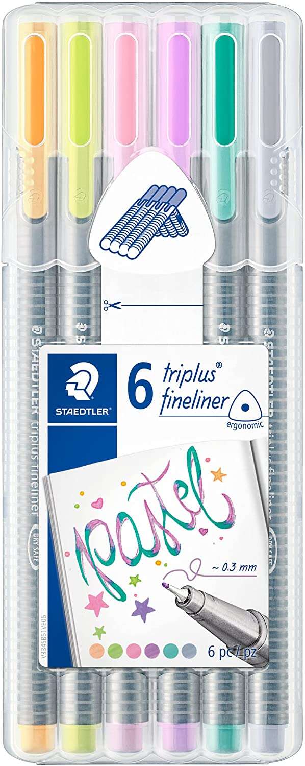Staedtler Triplus Fineliner 334 Pack de 6 Rotuladores de Punta Fina - Trazo 0.3mm Aprox - Tinta Base de Agua - Colores Surtidos
