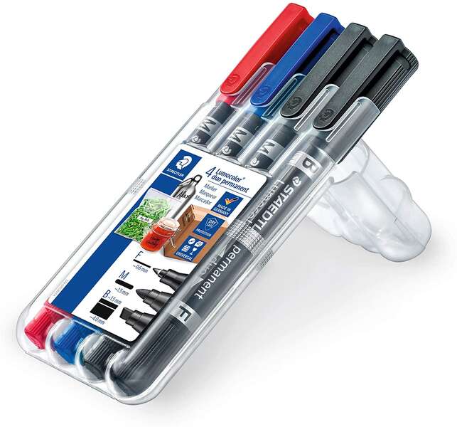 Staedtler Lumocolor 348 Pack de 4 Rotuladores Permanentes de Doble Punta - Secado Rapido - Colores Surtidos