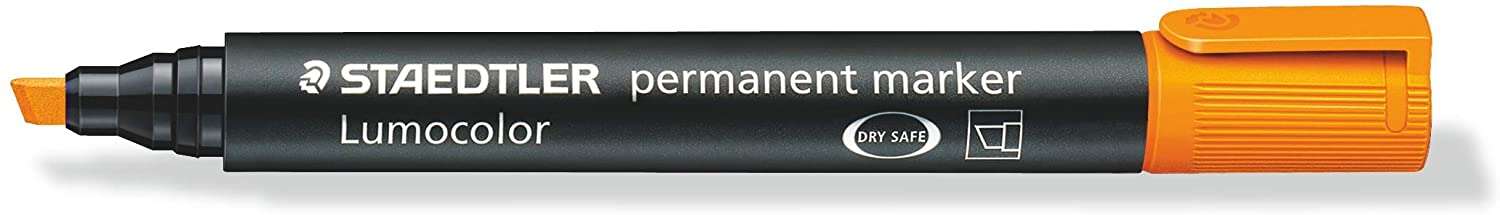 Staedtler Lumocolor 350 Rotulador Permanente - Punta Biselada 2-5mm aprox. - Tinta Base de Alcohol - Secado Rapido - Color Naranja