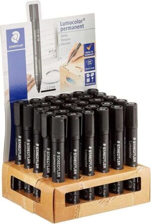 Staedtler Lumocolor 352 Expositor de 30 Rotuladores Permanentes - Punta Redonda - Trazo 2mm Aprox - Capuchon con Clip - Secado Rapido - Color Negro