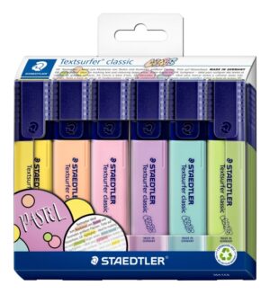 Staedtler Textsurfer Classic 364 Pastel Pack de 6 Marcadores Fluorescentes - Secado Rapido - Trazo 1 - 5mm Aprox - Colores Pastel Surtidos