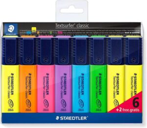 Staedtler Textsurfer Classic 364 Pack de 8 Marcadores Fluorescentes - Punta Biselada 1 - 5mm Aprox - Secado Rapido - Colores Surtidos