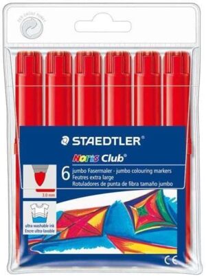 Staedtler Noris Watercolour 340 Pack de 6 Rotuladores de Gran Tamaño - Trazo 3mm Aprox - Lavable Facilmente - Tinta Base de Agua - Color Rojo