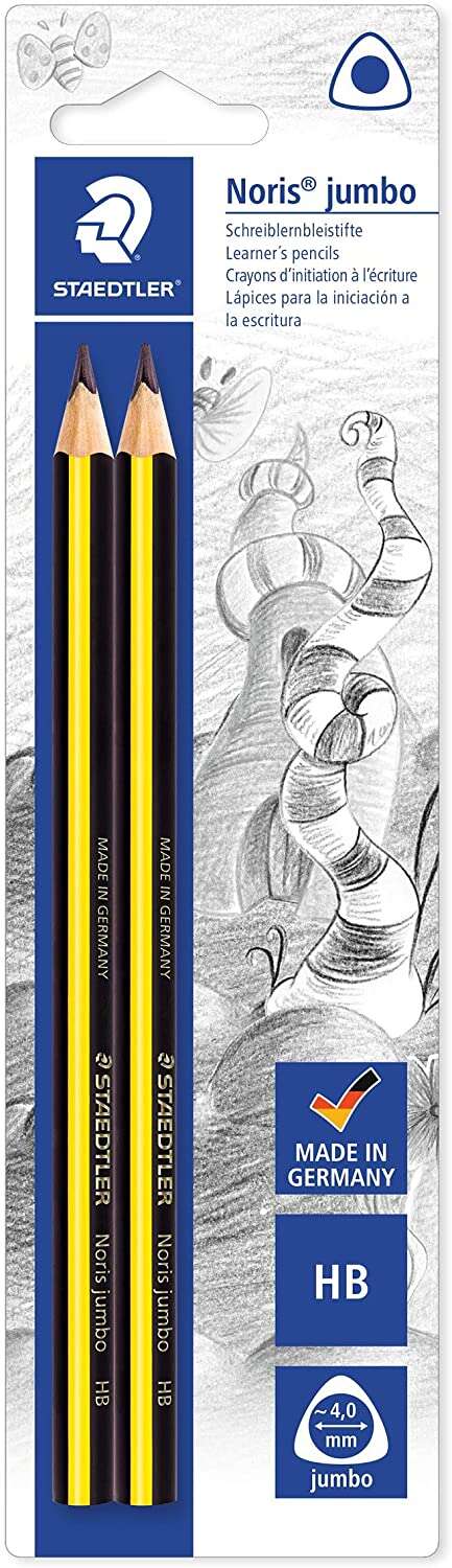 Staedtler Noris Jumbo 119 Pack de 2 Lapices de Grafito Jumbo Triangulares - Mina HB de 4mm - Madera de Bosques Sostenibles