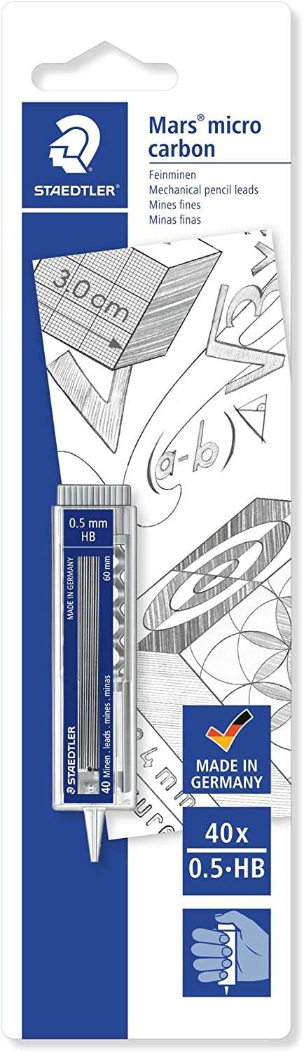 Staedtler Micro Carbon 255 Dispensador de Minas con 40 Minas - Mina HB de 0.5mm - Rellena las Minas Individualmente - Resistencia a la Rotura - 90% Procedente de Materiales Naturales