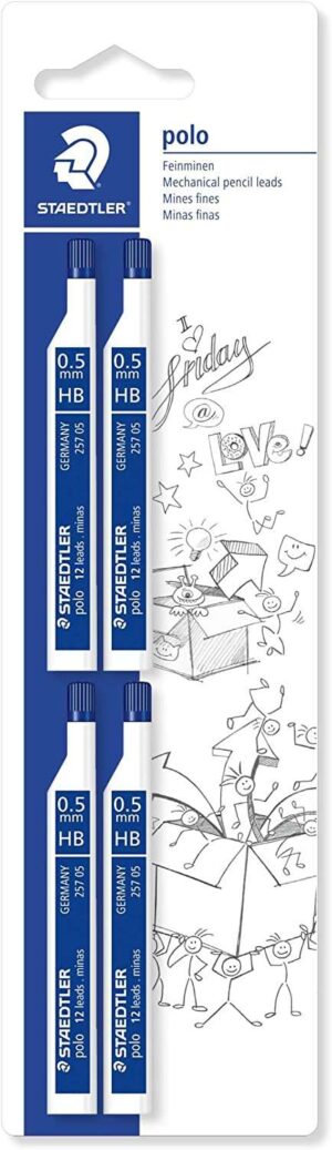 Staedtler Mars Micro Carbon 257 Pack de 4 Tubos de Minas con 12 Minas HB de 0.5mm - Resistencia a la Rotura - 90% Procedente de Materiales Naturales