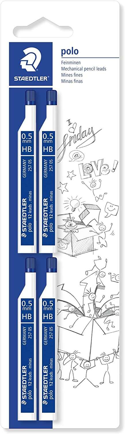 Staedtler Mars Micro Carbon 257 Pack de 4 Tubos de Minas con 12 Minas HB de 0.5mm - Resistencia a la Rotura - 90% Procedente de Materiales Naturales