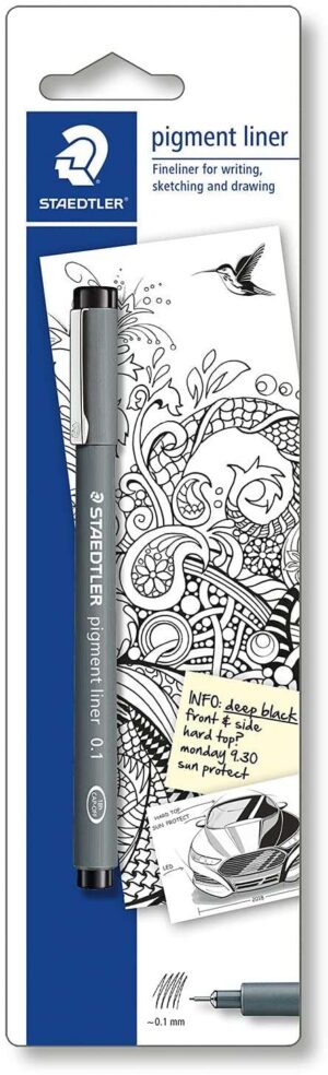 Staedtler Pigment Liner 308 Blister con Rotulador Calibrado - Trazo 0.2mm - Punta Engarzada en Metal - Color Negro