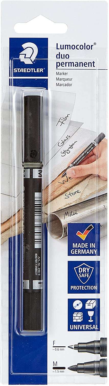 Staedtler Lumocolor 358 Rotulador Permanente de Doble Punta - Trazos de 0.6mm y 1.5mm Aprox - Secado Rapido - Color Negro
