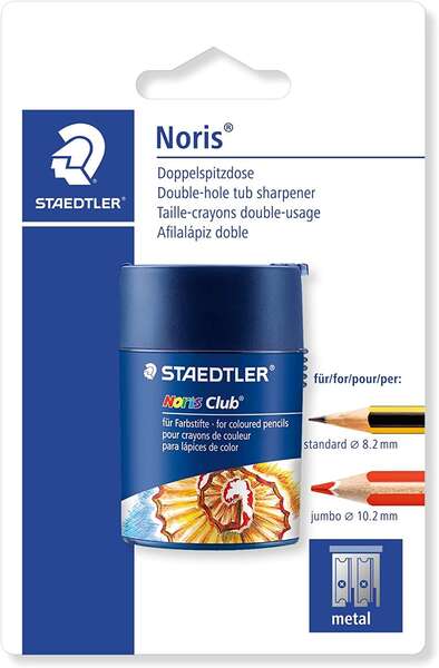 Staedtler Noris Club 512 Sacapuntas de Plástico Doble Uso para Lapices Normales y Gruesos - De 7mm hasta 12mm - Deposito
