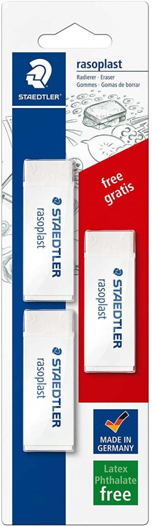 Staedtler Rasoplast 526 Pack de 3 Gomas de Borrar - Borrado de Alta Calidad - Minimos Residuos - Color Blanco