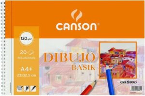 Canson Basik Cuaderno de Dibujo A4+ con Recuadro - 20 Hojas Microperforadas 130g/m² - Color Blanco