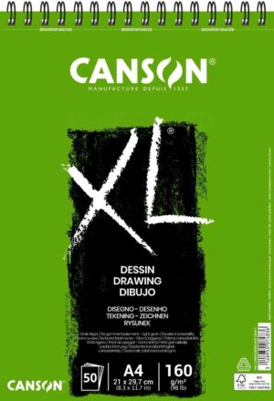 Canson XL Dessin Ligero Bloc de Dibujo con 50 Hojas A4 - Espiral Microperforado - 21x29.7cm - 160g - Color Blanco