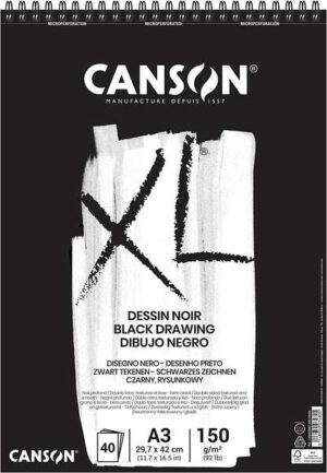 Canson XL Black Bloc de 40 Hojas Negras 150g A3 - Grano Fino - Espiral Microperforado