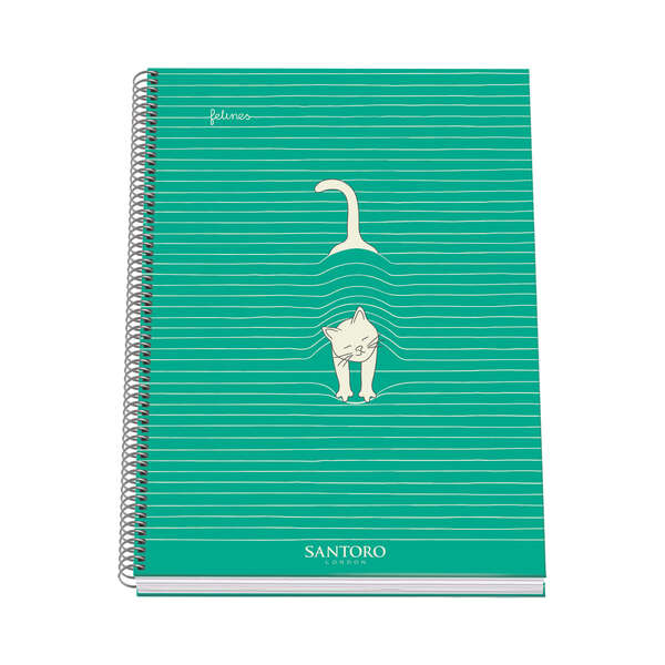 Dohe Santoro Felines Cuaderno Espiral Tapa Dura - Tamaño A4 de 100 Hojas 90gr - Hojas Microperforadas con 4 Taladros - Cuadricula 5mm