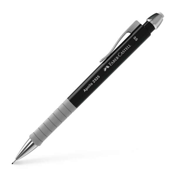 Faber-Castell Apollo Portaminas - Trazo 0.5mm - Agarre Ergonomico - Goma de Borra Integrada - Cuerpo Color Negro