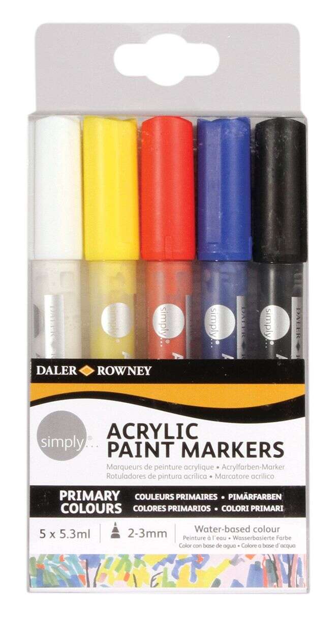 Daler Rowney Simply Pack de 5 Rotuladores Acrilicos - Secado Rapido - Base de Agua - Colores Surtidos