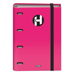 Dohe Serie Icon Carpeta de 4 Anillas Formato A4 con Recambio de 100 Hojas de 90 gr y 4 Taladros - Cierre con Goma Elastica - Anillas de 35mm - Color Rosa Fucsia