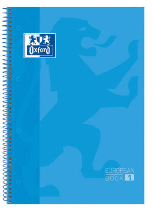 Oxford Europeanbook 1 Cuaderno Espiral Formato A4+ Cuadriculado 5x5mm - 80 Hojas - Banda de Color - Tapa Extradura Brillante - Color Turquesa