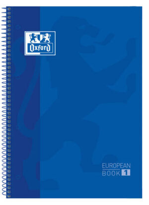 Oxford Europeanbook 1 Cuaderno Espiral Formato A4+ Cuadriculado 5x5mm - 80 Hojas - Banda de Color - Tapa Extradura Brillante - Color Azul Marino