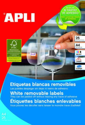 Apli Pack de 6.750 Etiquetas Blancas Removibles 17.8 x 10.0mm - 25 Hojas x 270 Etiquetas - Adhesivo Removible - Color Blanco