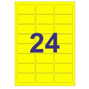 Apli Pack de 480 Etiquetas Rectangulares 64x33.9mm - 20 Hojas por 24 Etiquetas - Adhesivo Permanente - Cantos Romos - Color Amarillo Fluorescente