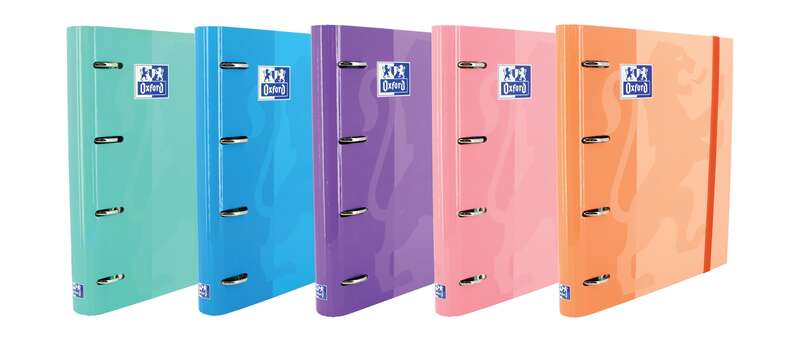Oxford Europeanbinder Classic Carpeta de 4 Anillas Formato A4+ con Recambio Cuadriculado 5x5mm y 4 Taladros - Cierre con Goma Elastica - Colores Surtidos Tendencia