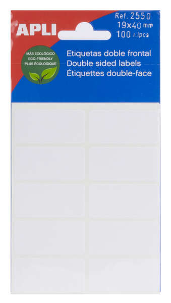 Apli Etiquetas Doble Frontal Blancas 19.0 x 40.0mm