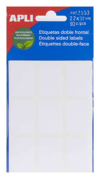 Apli Etiquetas Doble Frontal Blancas 22.0 x 32.0mm